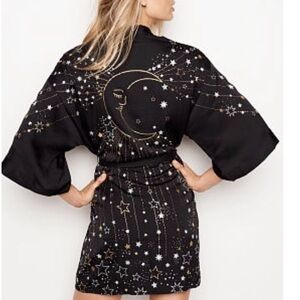 Victoria’s Secret Black Kimono with Celestial Design,XS/S,New